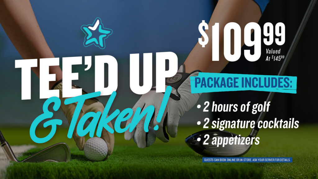 Tee’d Up & Taken golf package at The Canadian Icehouse for $109.99, including two hours of golf, two signature cocktails and two appetizers.